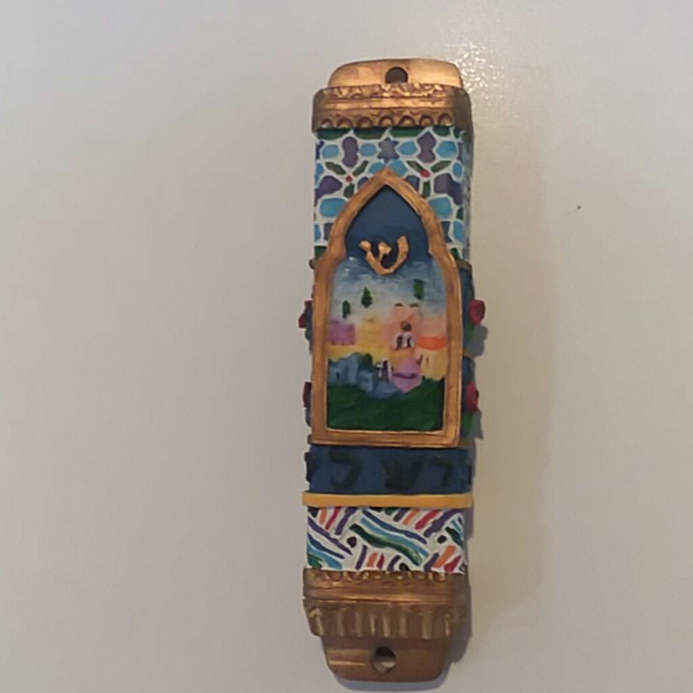 Hand Painted Detailed Mezuzah including scroll